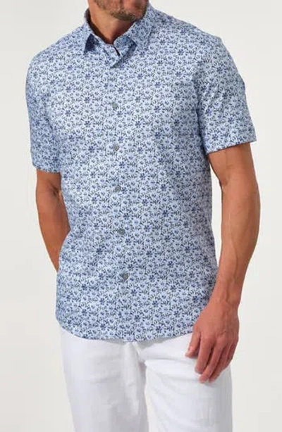 Studio Garnet Los Angeles Dynamic Comfort Short Sleeve Button-up Shirt In Blue