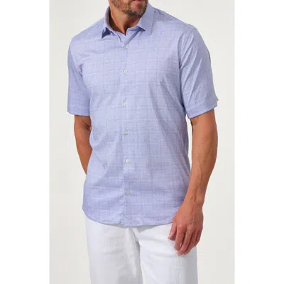 Studio Garnet Los Angeles Dynamic Comfort Short Stretch Cotton Sleeve Button-up Shirt In Blue