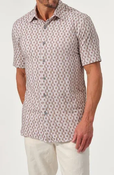 Studio Garnet Los Angeles Dynamic Comfort Short Stretch Cotton Sleeve Button-up Shirt In Brown