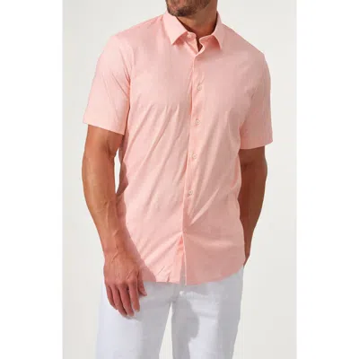 Studio Garnet Los Angeles Dynamic Comfort Short Stretch Cotton Sleeve Button-up Shirt In Pink