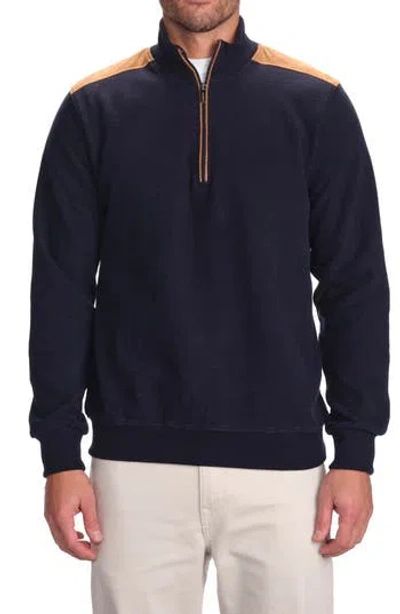 Studio Garnet Los Angeles Faux Leather Trim Quarter-zip Pullover In Blue
