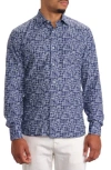 Studio Garnet Los Angeles Geometric Print Cotton Button-up Shirt In Navy