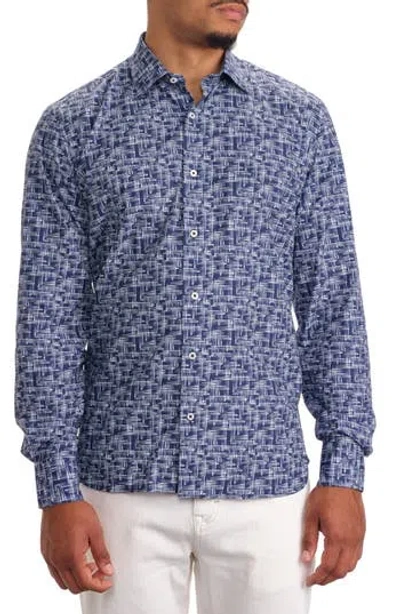 Studio Garnet Los Angeles Geometric Print Cotton Button-up Shirt In Navy