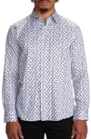 Studio Garnet Los Angeles Geometric Print Stretch Cotton Button-up Shirt In White
