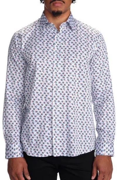 Studio Garnet Los Angeles Geometric Print Stretch Cotton Button-up Shirt In White