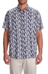 Studio Garnet Los Angeles Leaf Print Short Sleeve Button-up Shirt In Navy