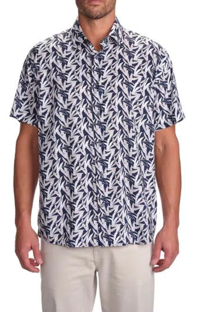 Studio Garnet Los Angeles Leaf Print Short Sleeve Button-up Shirt In Navy