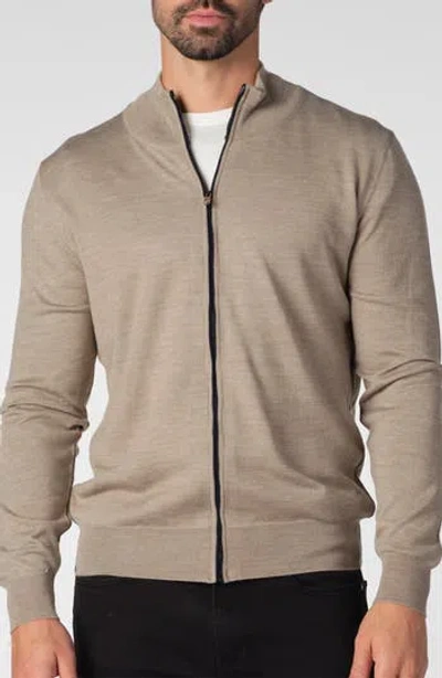 Studio Garnet Los Angeles Lightweight Merino Wool Full Zip Sweater In Brown
