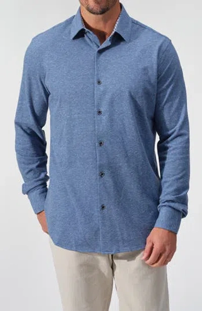 Studio Garnet Los Angeles Mélange Knit Button-down Shirt In Blue