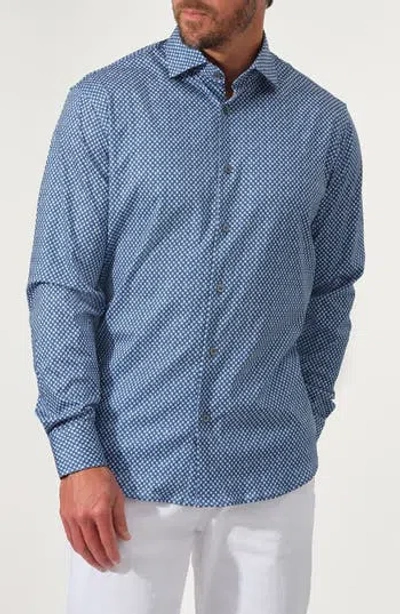 Studio Garnet Los Angeles Micro Dot Stretch Supima Cotton Button-up Shirt In Blue