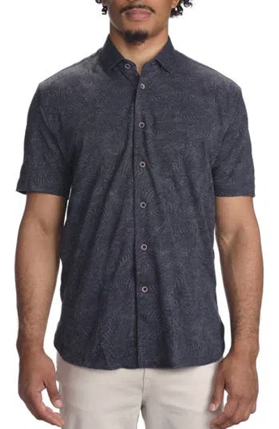 Studio Garnet Los Angeles Palm Print Short Sleeve Cotton Button-up Shirt In Navy