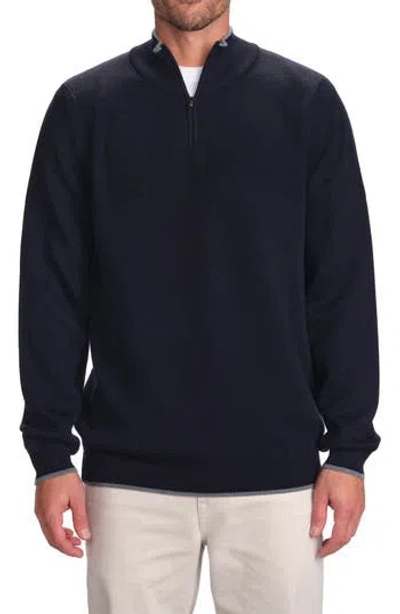 Studio Garnet Los Angeles Quarter Zip Merino Wool Knit Pullover In Blue