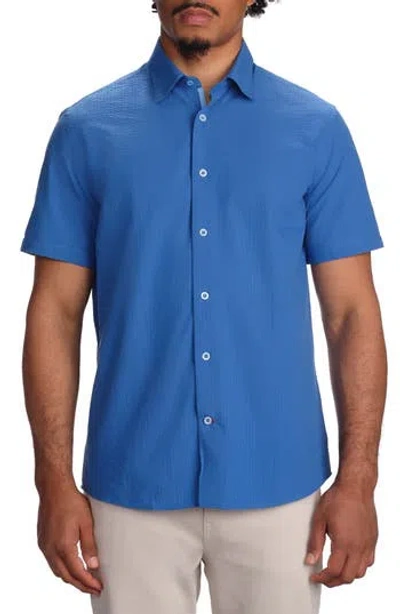 Studio Garnet Los Angeles Seaside Short Sleeve Cotton Seersucker Button-up Shirt In Navy