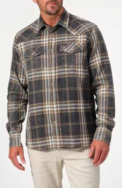 Studio Garnet Los Angeles Vintage Wash Plaid Denim Western Shirt In Green