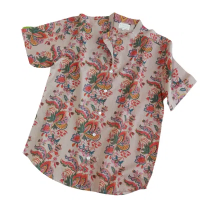 Studio Kibun Men's Bougainvillea Unisex Handblocked Cotton Shirt In Orange