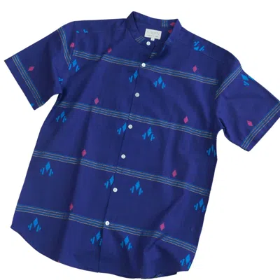 Studio Kibun Men's Buta Unisex Handblocked Cotton Shirt In Blue/orange