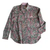 Studio Kibun Men's Corbett Unisex Handblocked Cotton Shirt In Green/pink