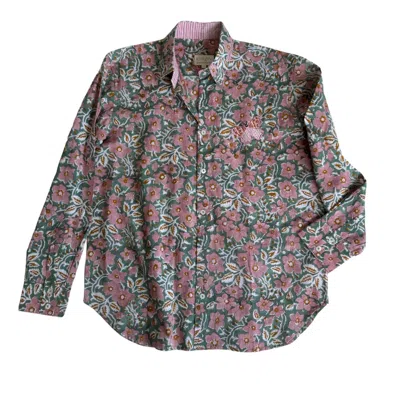 Studio Kibun Men's Corbett Unisex Handblocked Cotton Shirt In Green/pink