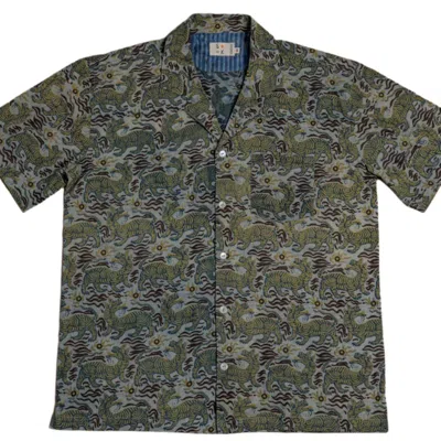 Studio Kibun Men's Eucalyptus Unisex Handblocked Cotton Shirt