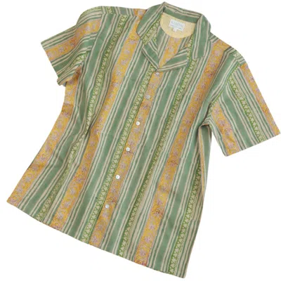 Studio Kibun Men's Honeysuckle Unisex Handblocked Cotton Shirt In Green