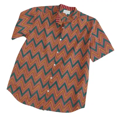 Studio Kibun Men's Kaleidoscope Unisex Handblocked Cotton Shirt In Orange