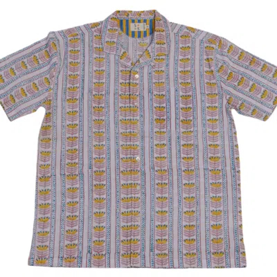 Studio Kibun Men's White Lotus Unisex Handblocked Cotton Shirt