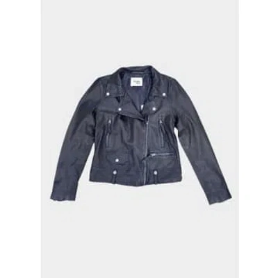Studio-kin Grace Leather Biker Jacket In Blue