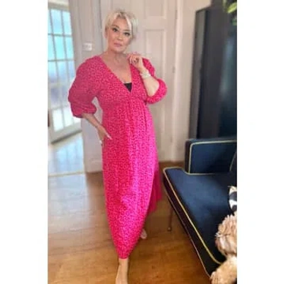 Studio Leopard Print Cotton Dress In Pink