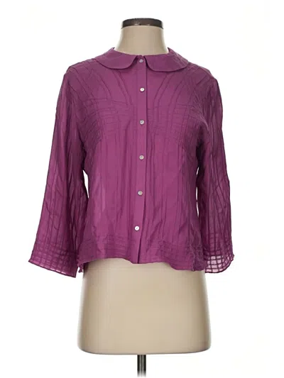 Pre-owned Studio M 3/4 Sleeve Silk Top Purple Collared Neckline Tops
