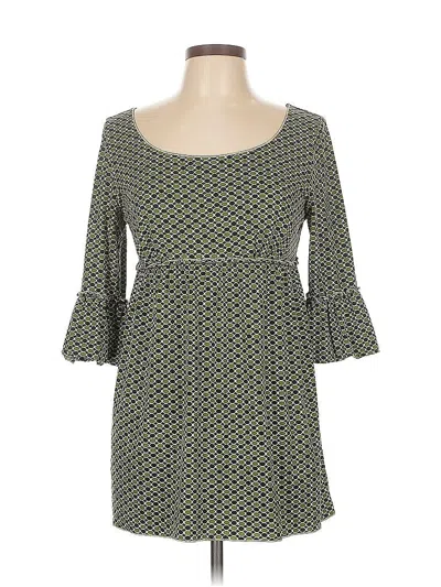 Pre-owned Studio M 3/4 Sleeve Top Green Square Neckline Tops