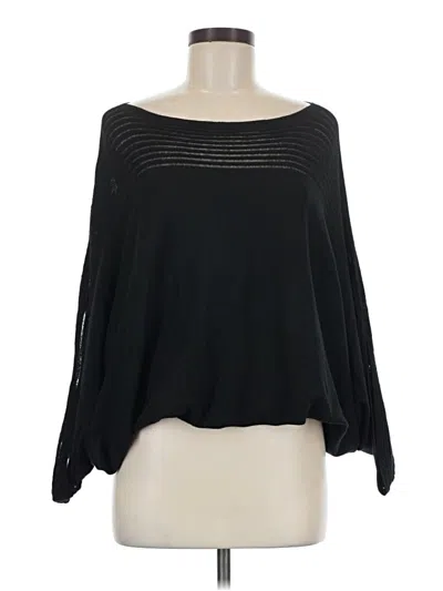 Pre-owned Studio M Long Sleeve Top Black Solid Pattern Boatneck Tops