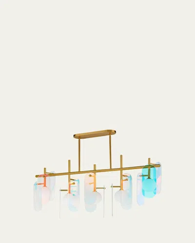 Studio M Megalith Dichroic Glass 47" 5-light Linear Chandelier In Natural Aged Brass