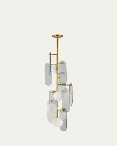 Studio M Megalith Mirror Smoke Glass 42" 5-light Vertical Chandelier In Natural Aged Brass