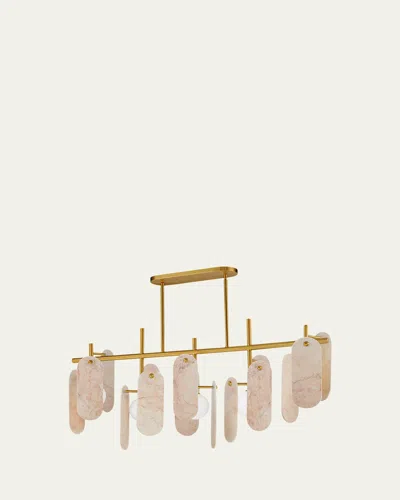 Studio M Megalith Rose Jade Stone 47" 5-light Linear Chandelier In Natural Aged Brass