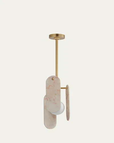 Studio M Megalith Stone Rose Jade 17" Pendant In Natural Aged Brass