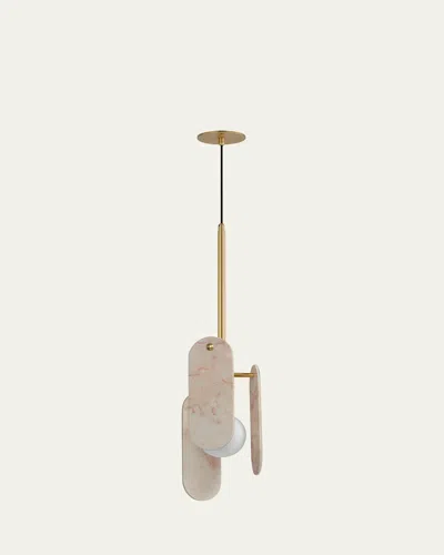 Studio M Megalith Stone Rose Jade 30" Pendant In Natural Aged Brass