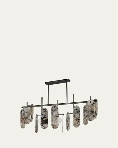 Studio M Megalith Striae Arya Stone 47" 5-light Linear Chandelier In Gunmetal
