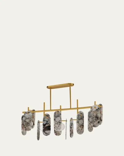 Studio M Megalith Striae Arya Stone 47" 5-light Linear Chandelier In Natural Aged Brass