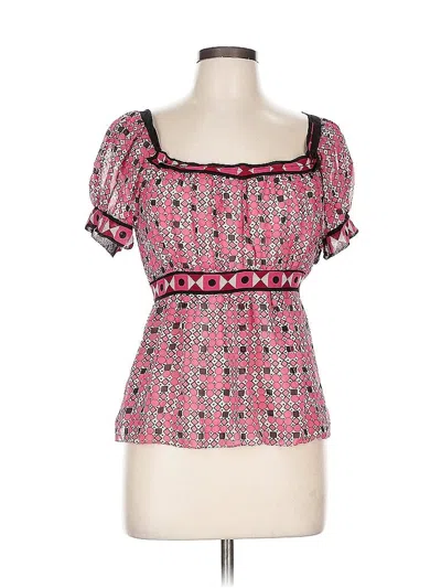 Pre-owned Studio M Short Sleeve Silk Top Pink Square Neckline Tops