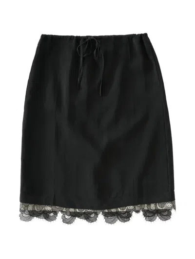 Studio Nicholson Alder Lace-hem Midi Skirt In Black