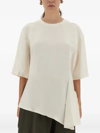 Studio Nicholson Asymmetric Hem Keyhole Back Round Neck Top In Neutral