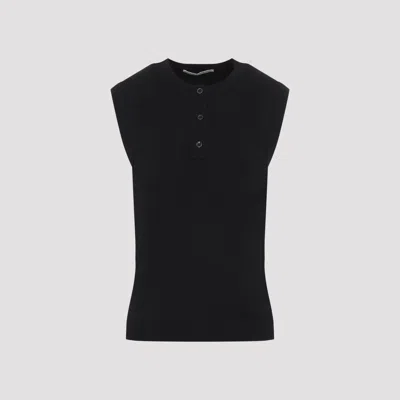 Studio Nicholson Aurel Half-placket Wool Knit Sweater Vest In Black