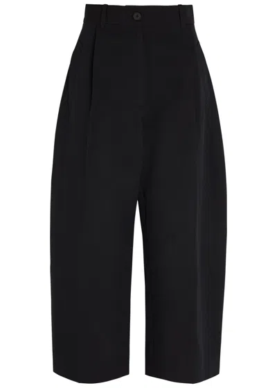 Studio Nicholson Barrel-leg Cotton And Linen-blend Trousers In Black