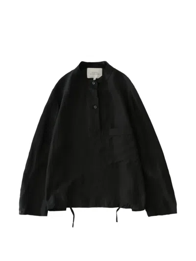 Studio Nicholson Baye Twill Grandad-collar Pocket Shirt In Black