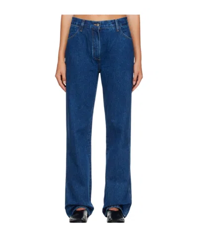 Studio Nicholson Belt Loop Zipper Jeans In Blue