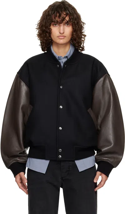 Studio Nicholson Black & Brown Alph Leather Bomber Jacket In Multi