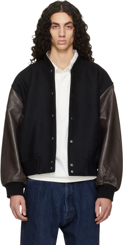 Studio Nicholson Black & Brown Alph Leather Bomber Jacket