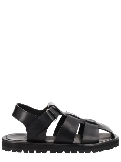 Studio Nicholson Black Calf Leather Micro Rubber Sandals In Multi