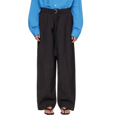 Studio Nicholson Black Calvo Belted Trousers In Ore