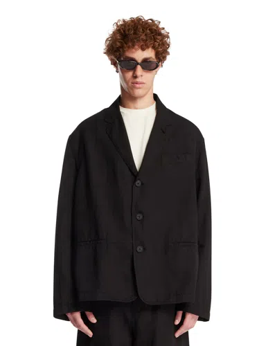 Studio Nicholson Black Cotton And Linen Jacket In Black Nero   #000000